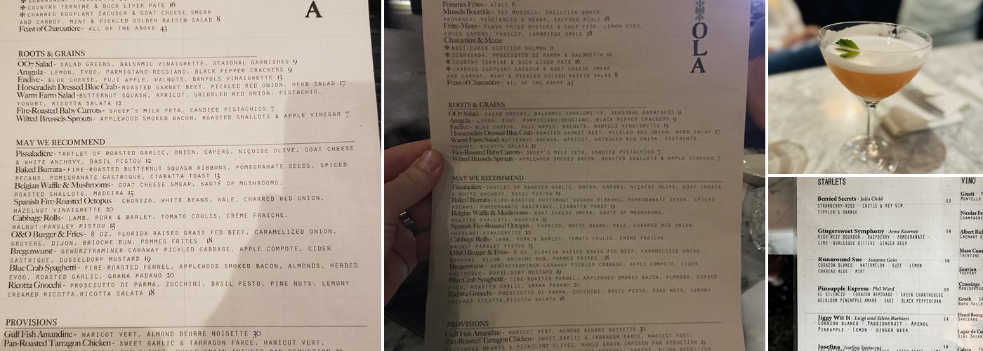 Oak & Ola Menu