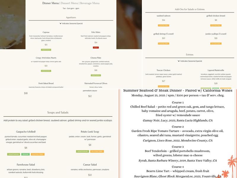 Mimi's Table Menu