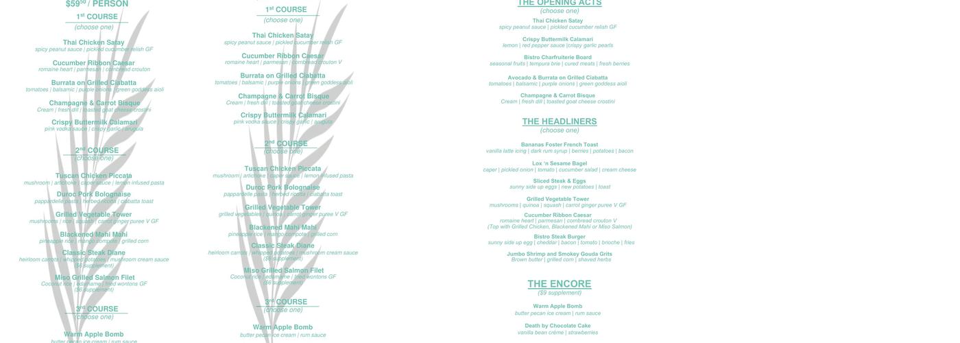 Marti's New River Bistro Menu