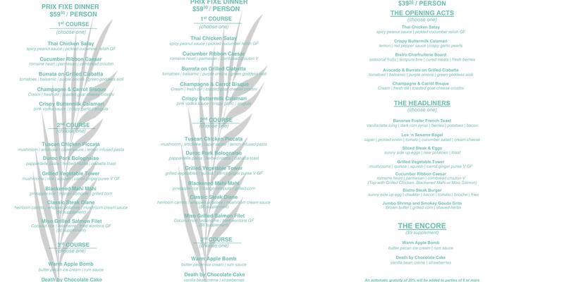 Marti's New River Bistro Menu