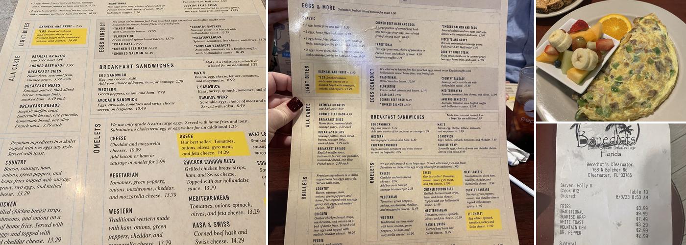 Benedict's Breakfast and Lunch Menu