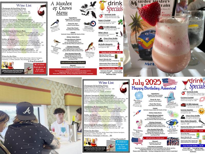 Murder Mystery Dinner Train Menu