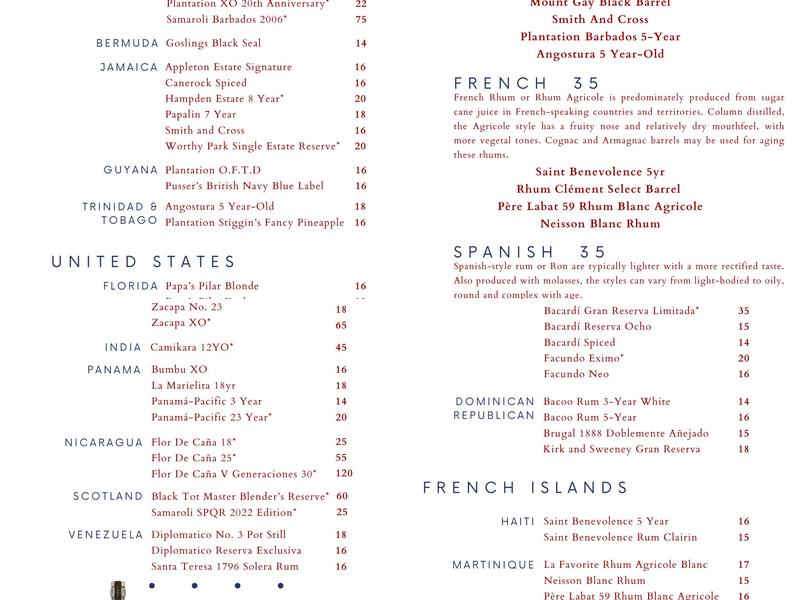 Tropicale Menu