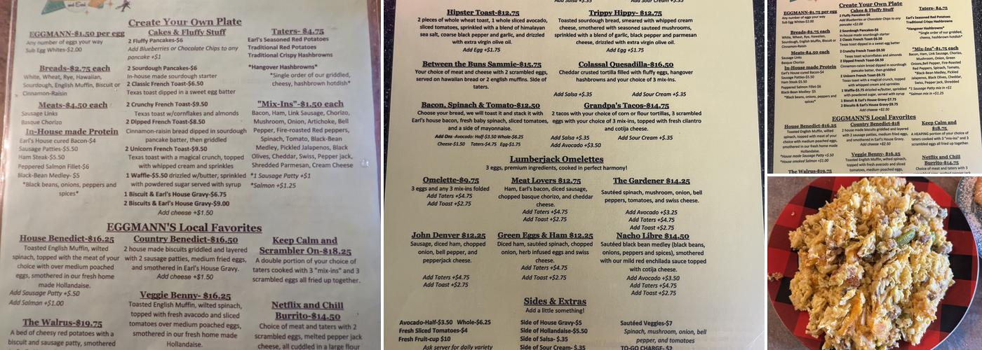 Egg Mann and Earl Menu