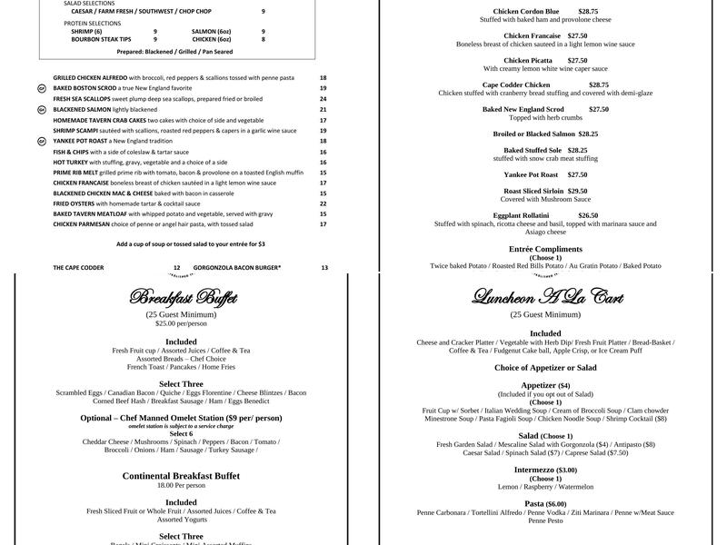 Storrowton Tavern & Carriage House Menu