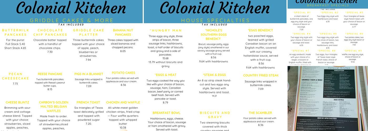 Colonial Kitchen Menu