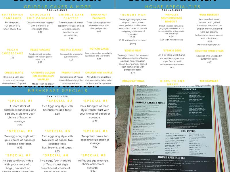 Colonial Kitchen Menu