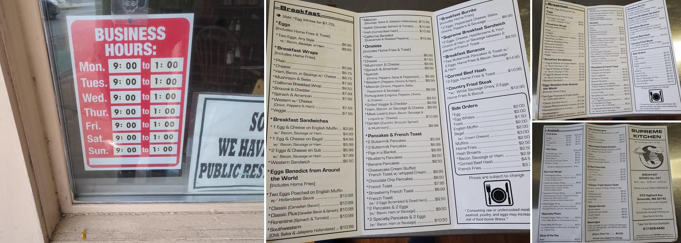 Supreme Kitchen Menu