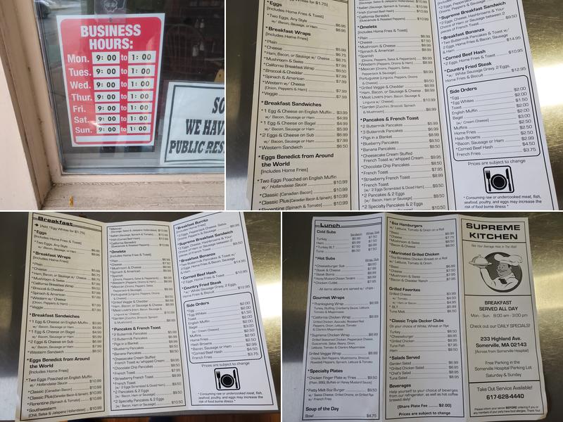 Supreme Kitchen Menu