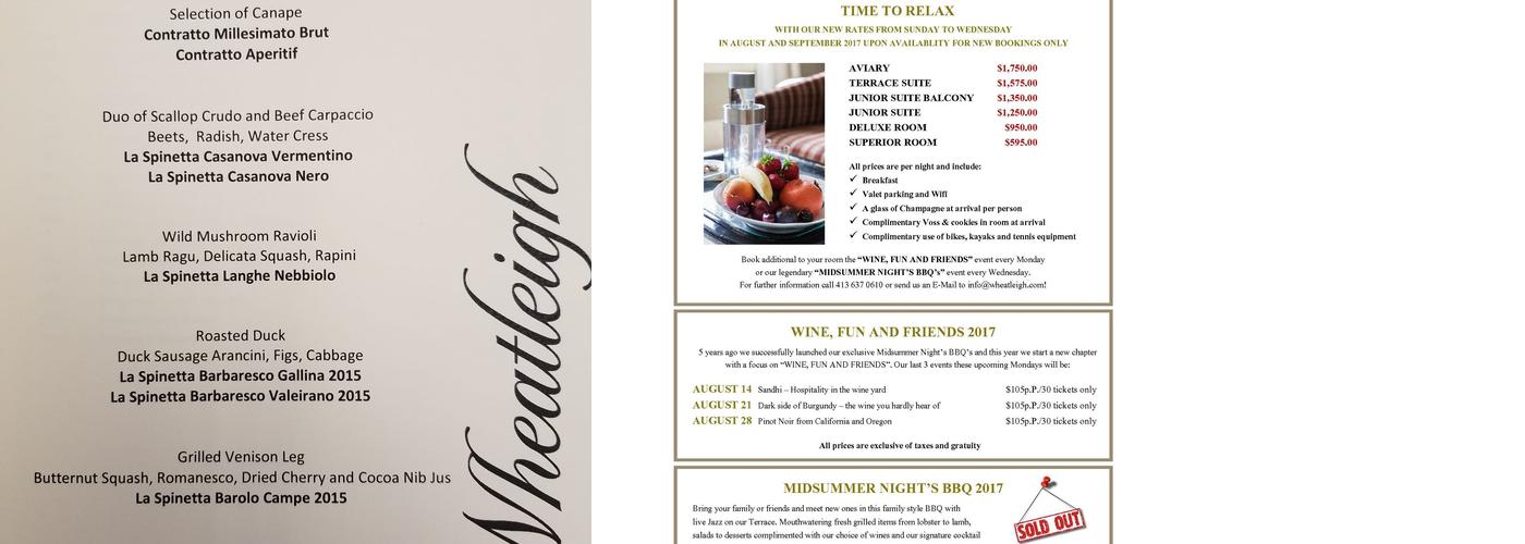 Wheatleigh Menu