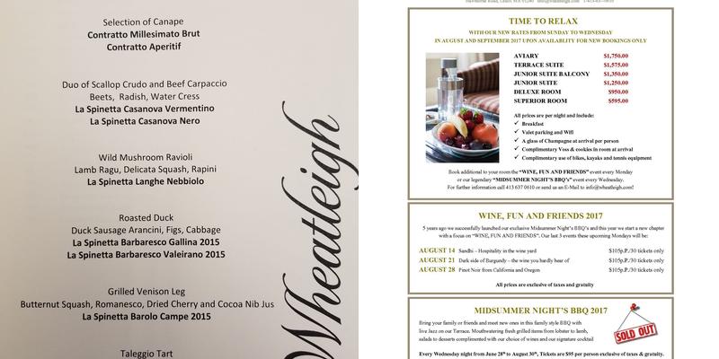 Wheatleigh Menu