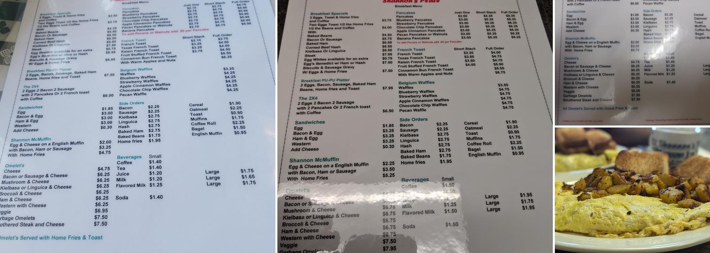 Shannon's Place Menu