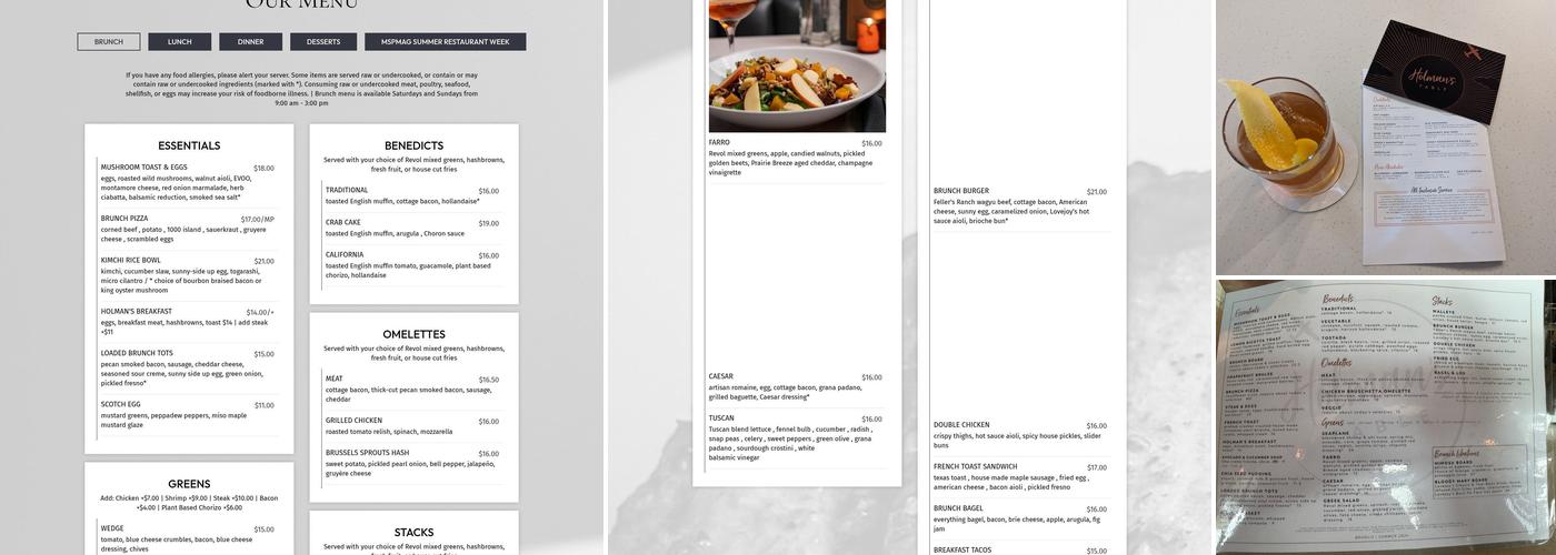 Holman's Table Menu