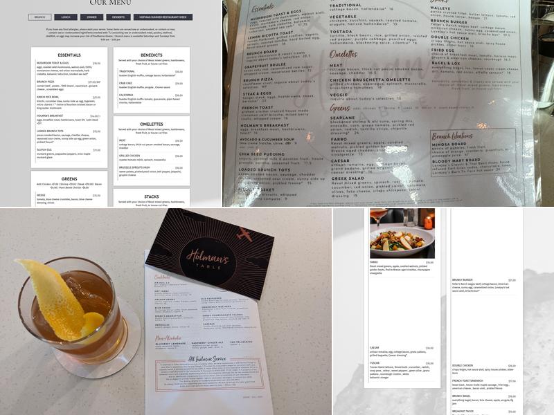 Holman's Table Menu