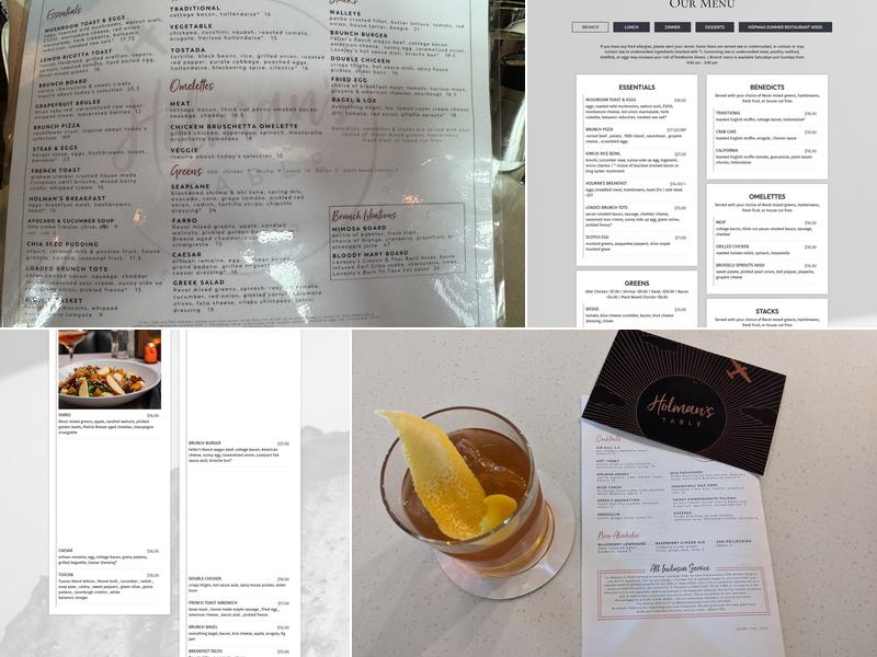 Holman's Table Menu
