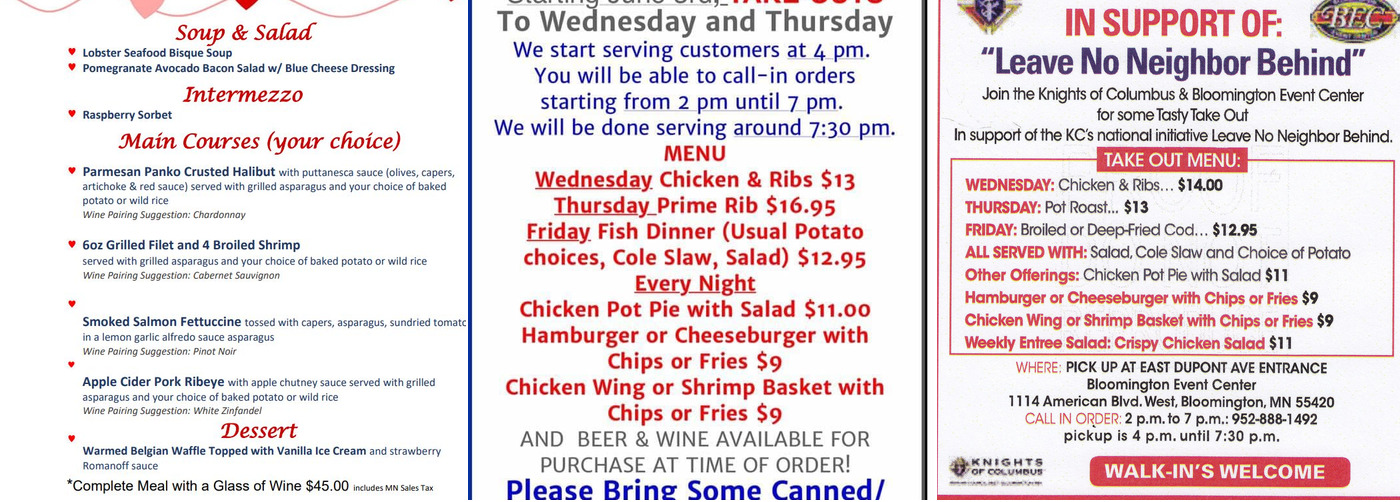 Knights of Columbus Menu