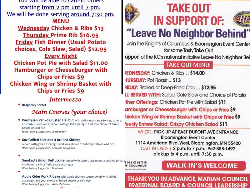 Knights of Columbus Menu