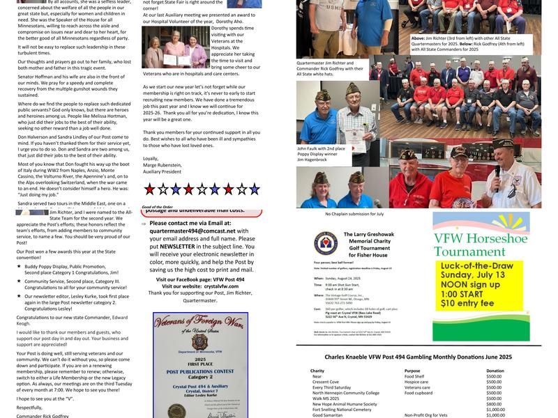 Crystal VFW #494 Menu