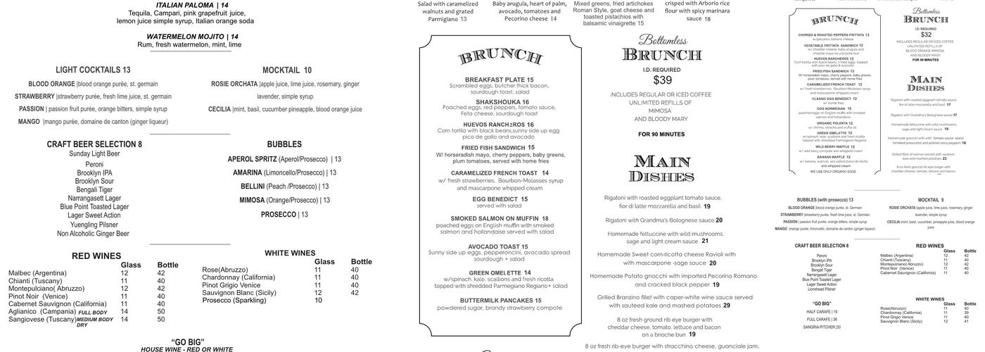 Belli Ristorante & Bar Menu