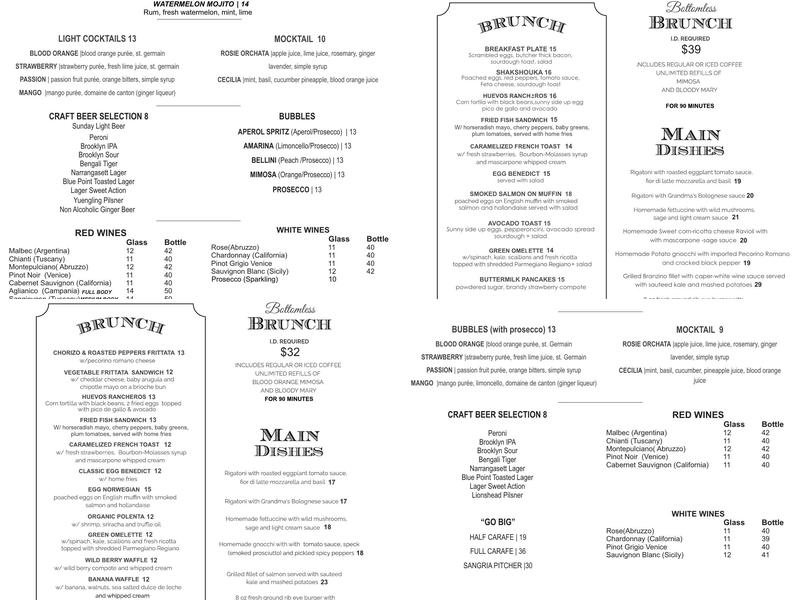 Belli Ristorante & Bar Menu