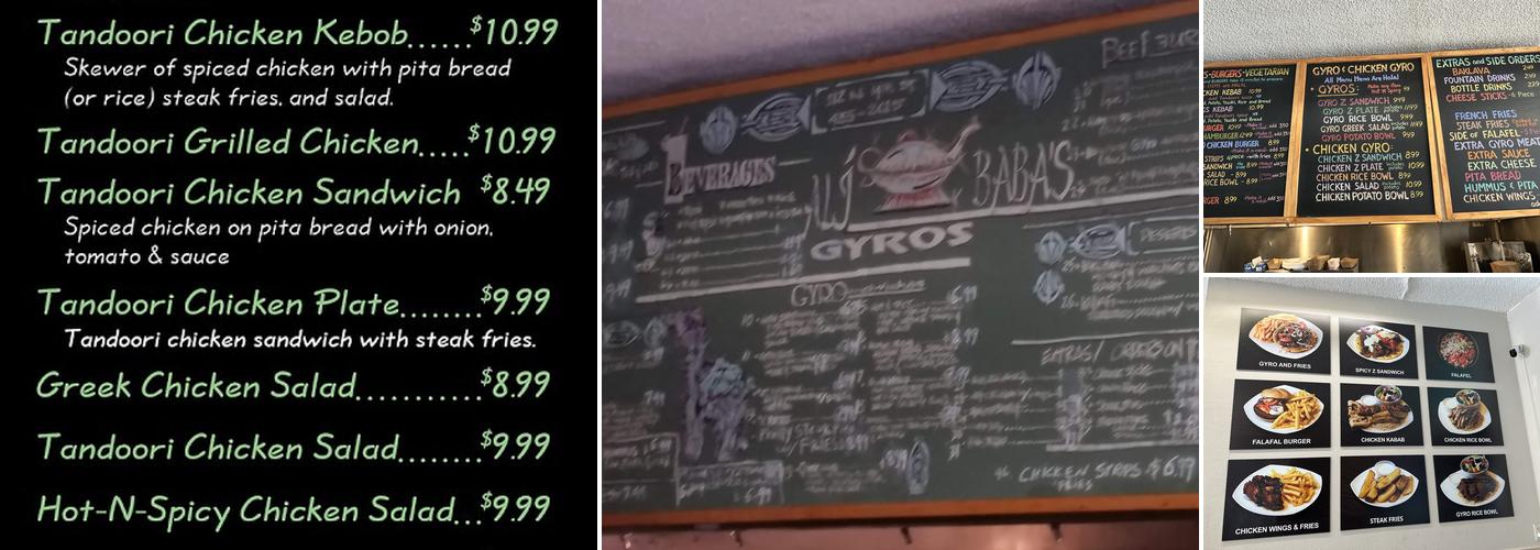 Ali Baba Gyro Menu