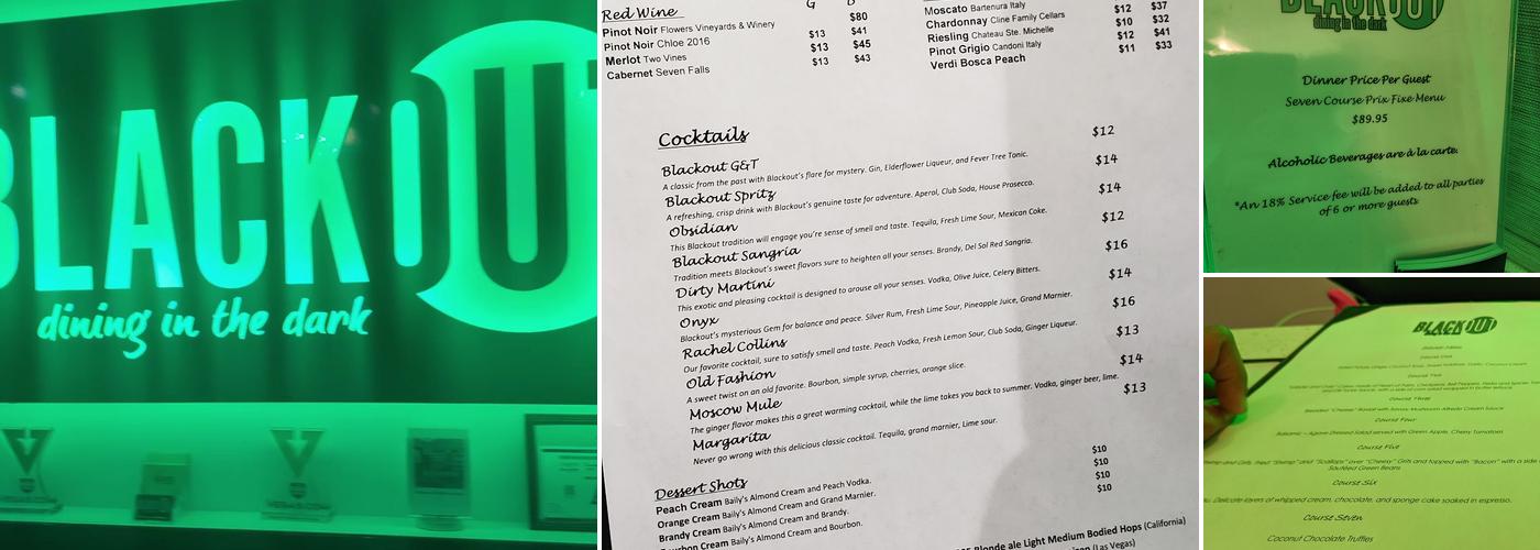 BLACKOUT Dining in the Dark Menu