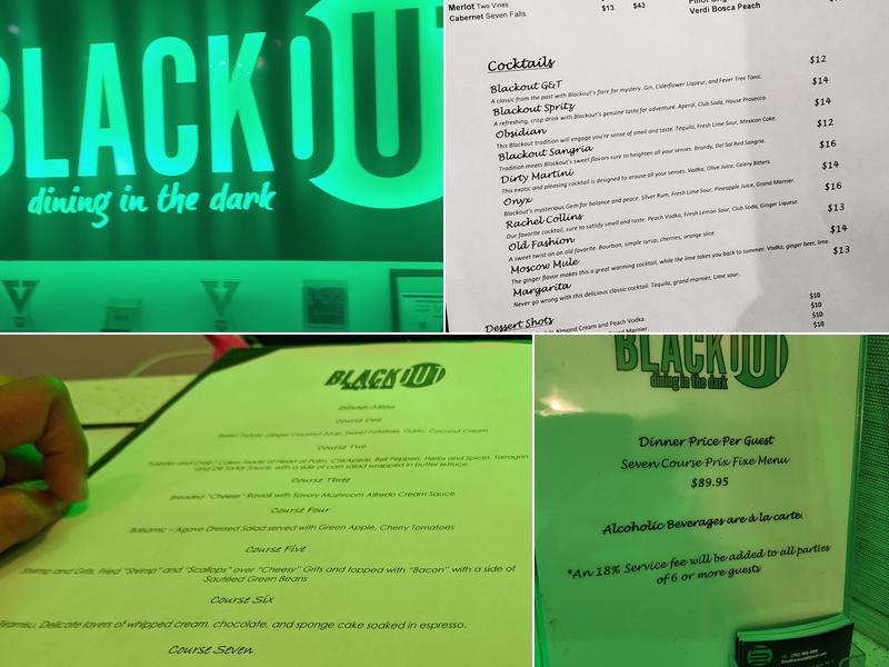 BLACKOUT Dining in the Dark Menu