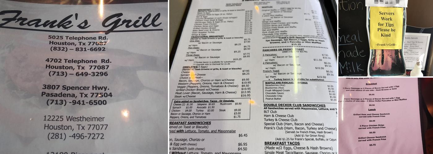 Frank's Grill Menu