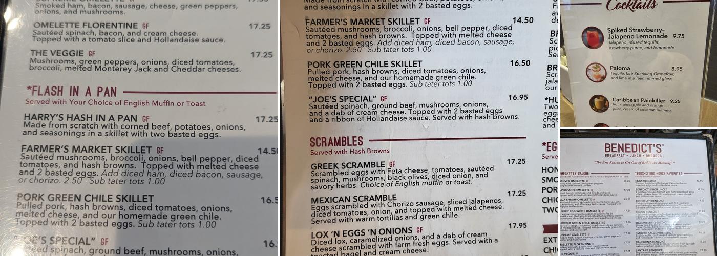 Benedict's Restaurant Menu