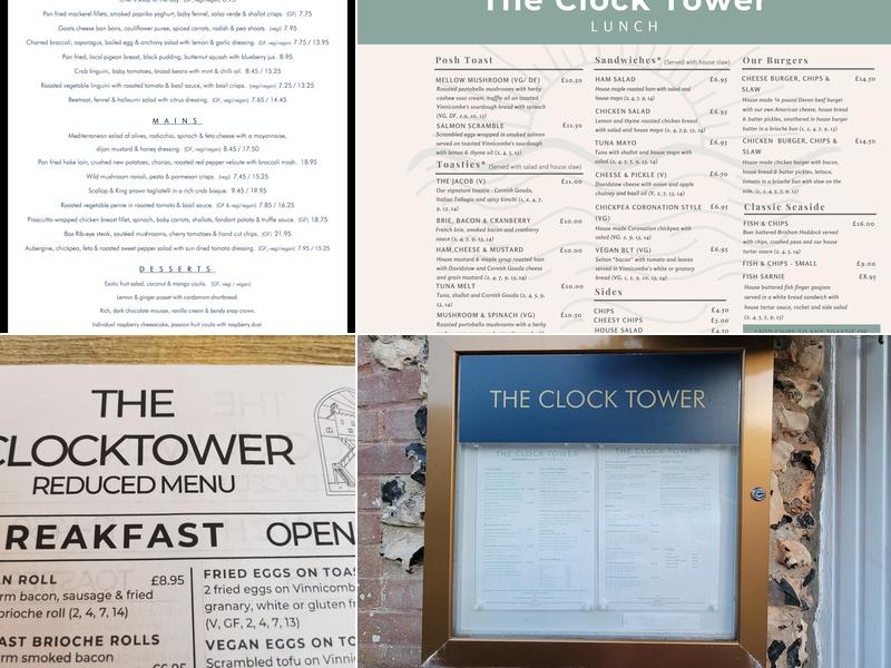 The Clock Tower, Sidmouth Menu