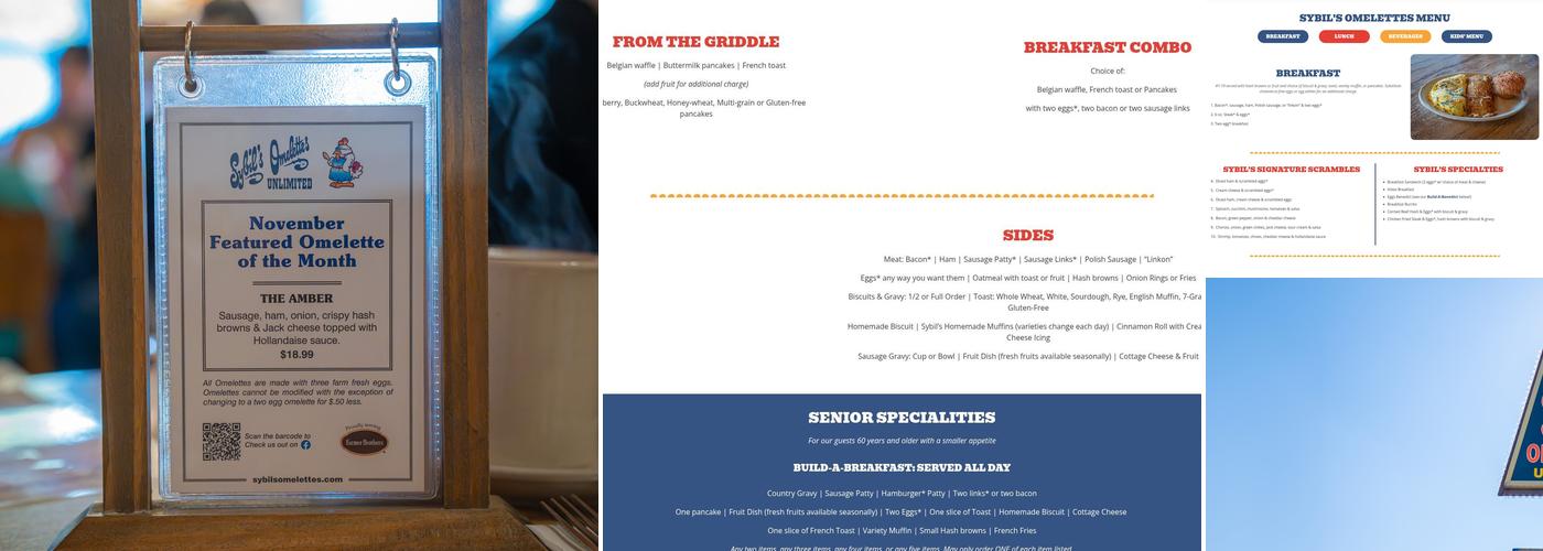 Sybil's Omelettes Menu