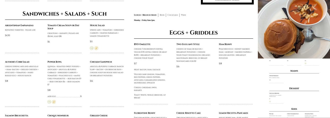 Author's Kitchen and Bar Menu