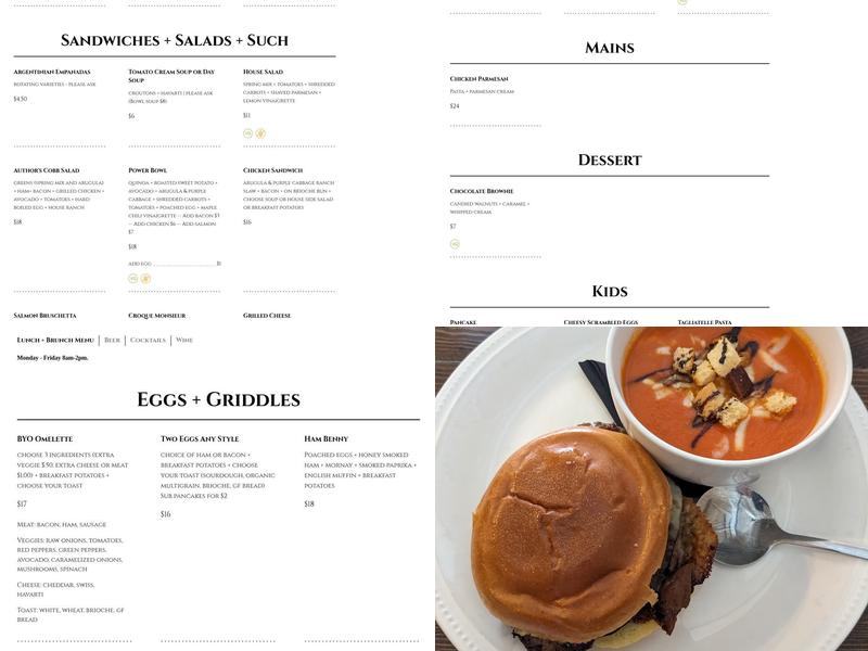 Author's Kitchen and Bar Menu