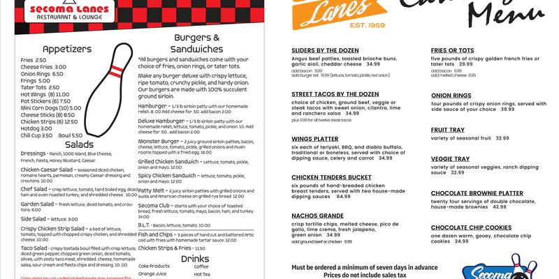 Secoma Lanes Menu