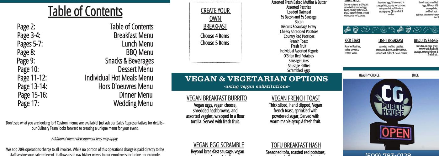 CG Public House and Catering Menu