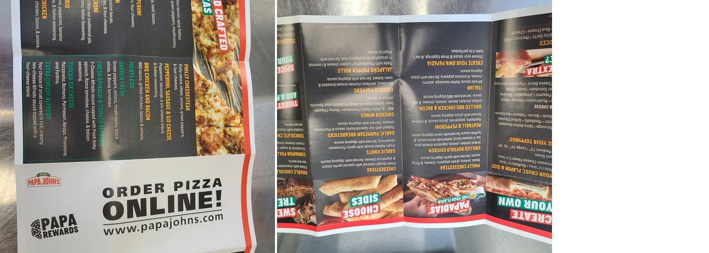 Papa Johns Pizza Menu