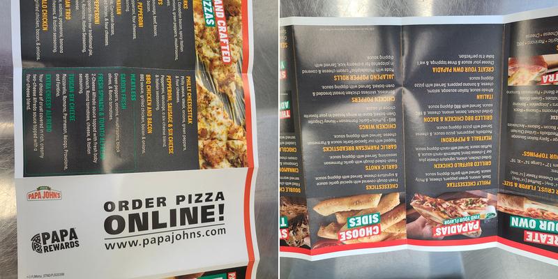 Papa Johns Pizza Menu