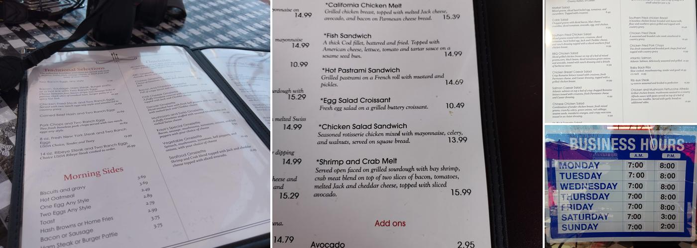 Kaye's Kitchen Menu