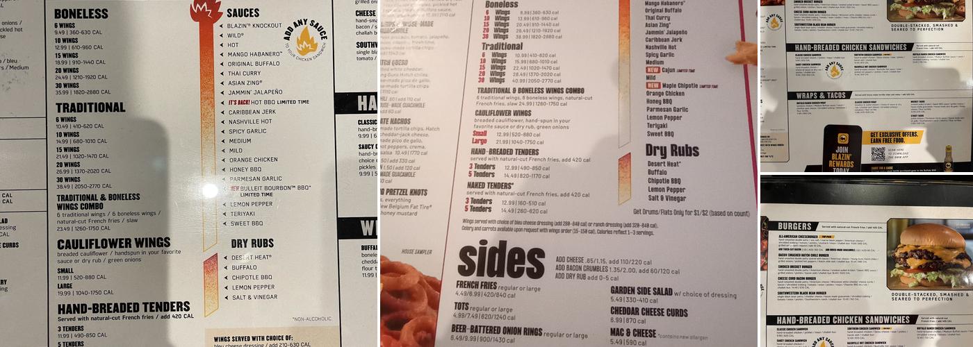 Buffalo Wild Wings Menu