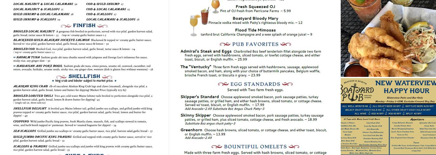 Boatyard Pub Menu