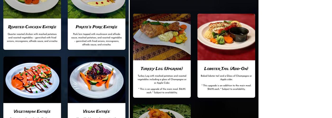 Pirates Dinner Adventure Menu