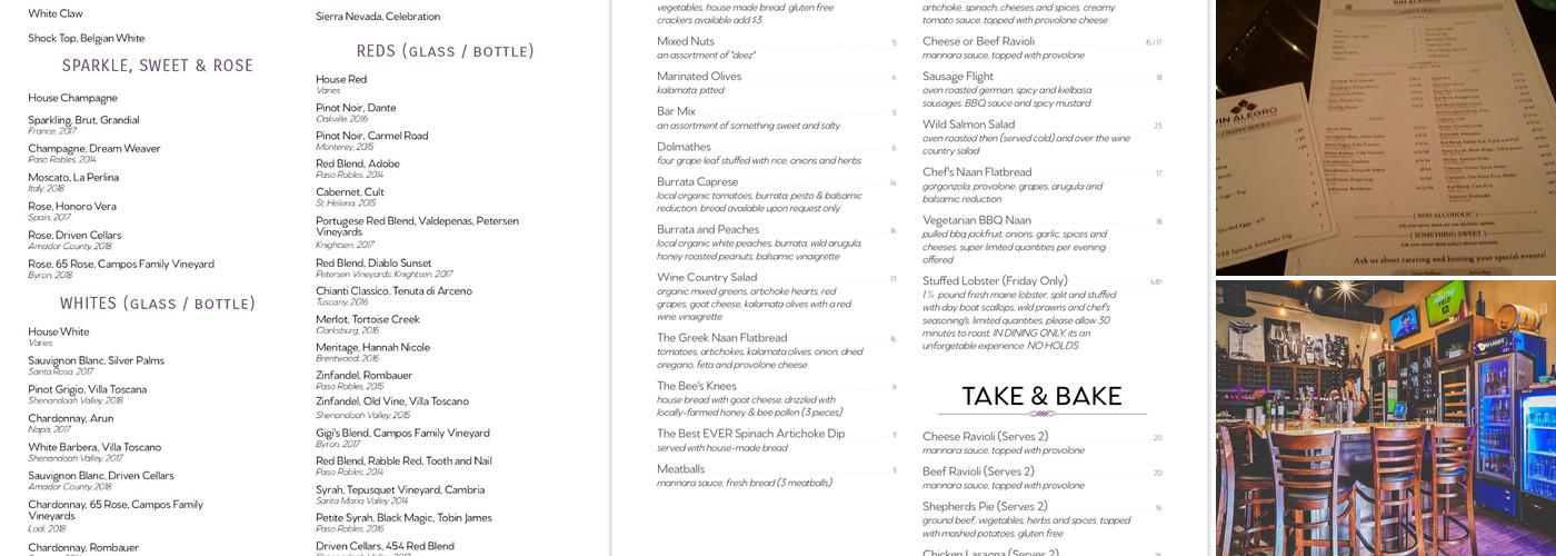 Vin Alegro Menu
