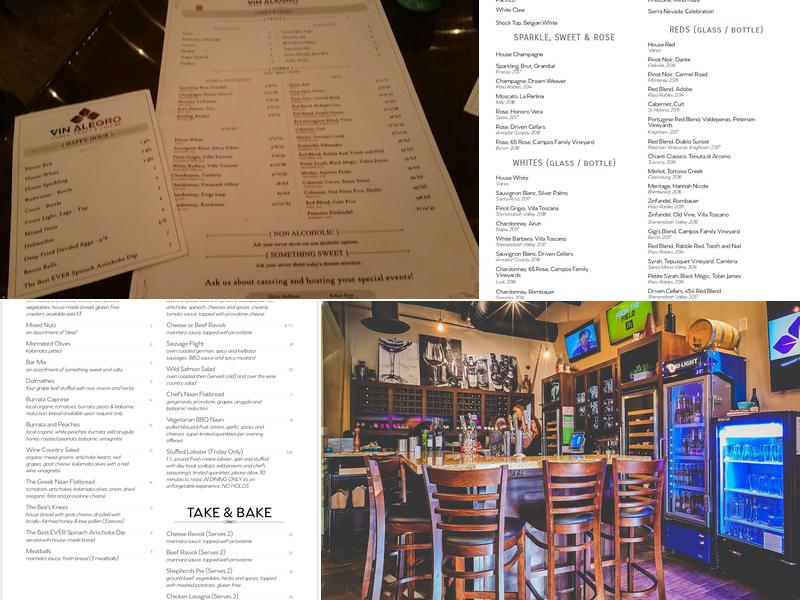 Vin Alegro Menu