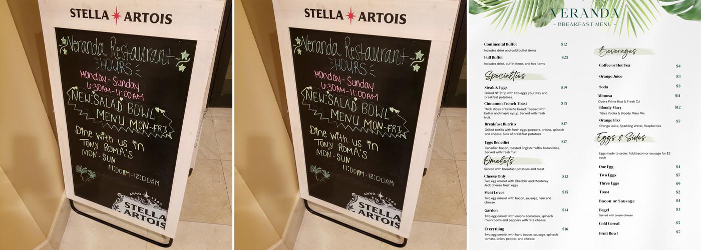 Veranda Restaurant Menu