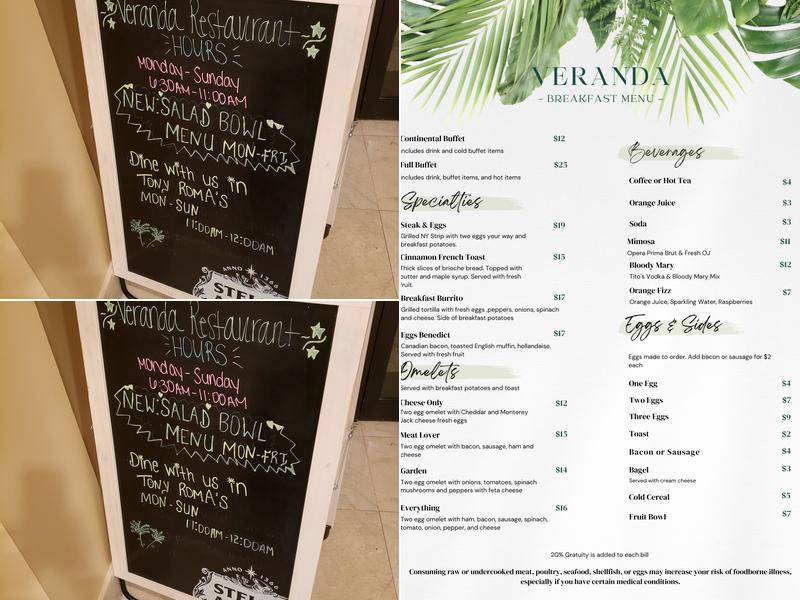 Veranda Restaurant Menu