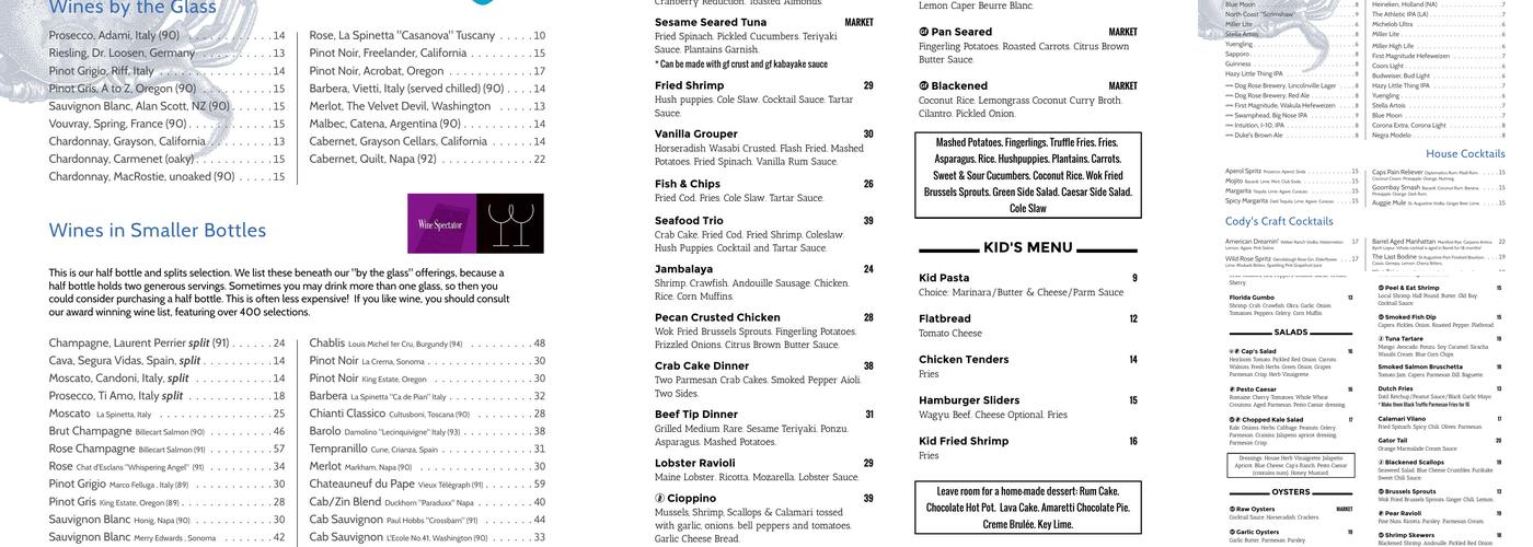 Cap's On the Water Menu