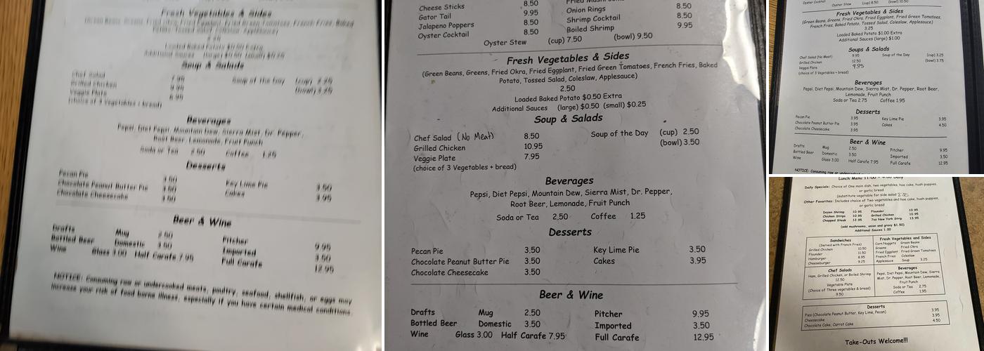 Bradley’s Seafood Steaks Menu