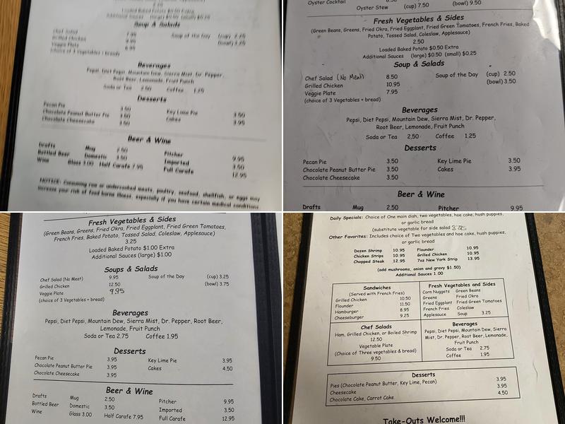 Bradley’s Seafood Steaks Menu