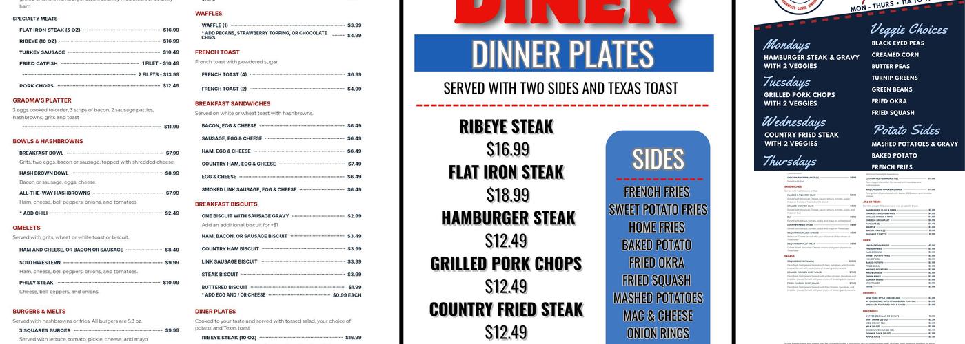 3 Squares Diner- Cairo Menu