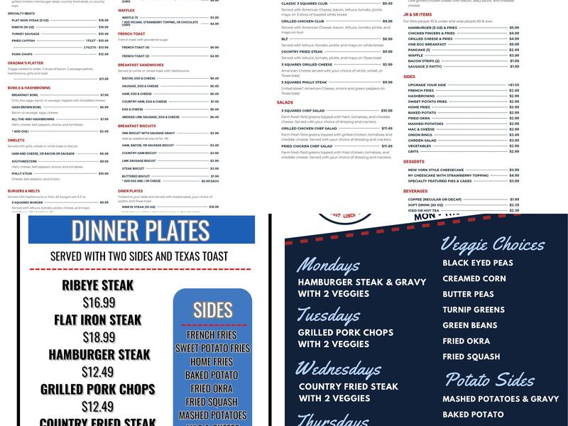 3 Squares Diner- Cairo Menu